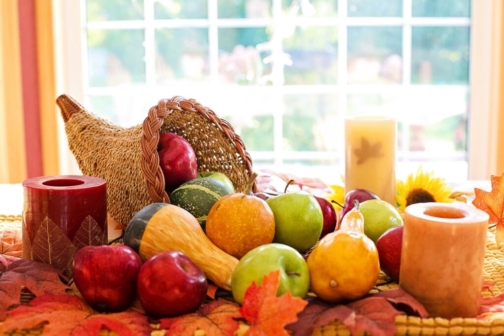 cornucopia, fruit, thanksgiving